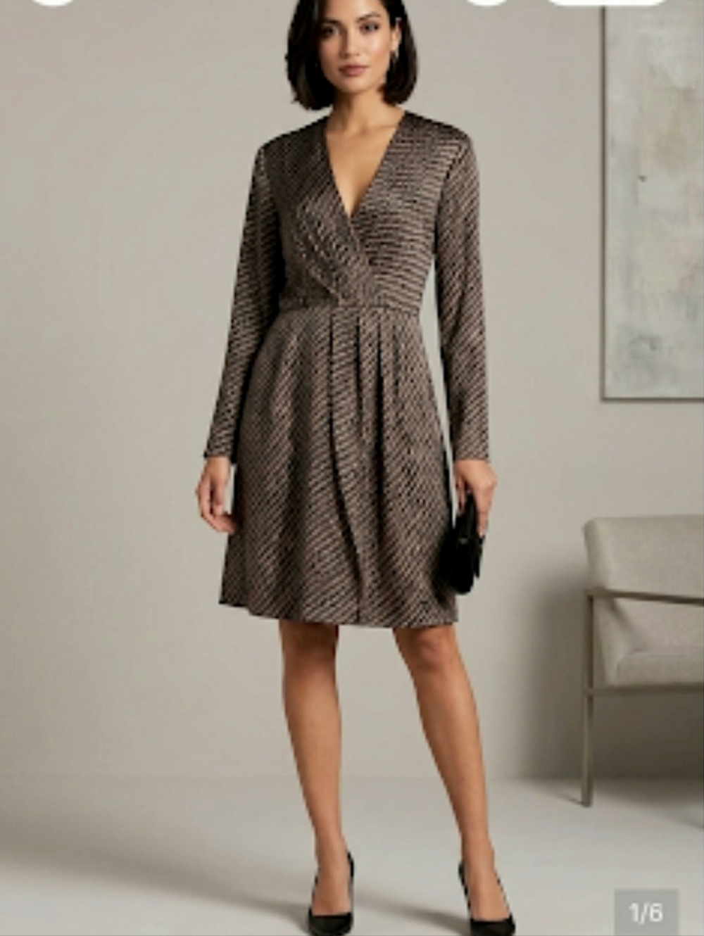 Halston Heritage Faux Wrap Satin Fit & Flare  Dress Size Large NWT